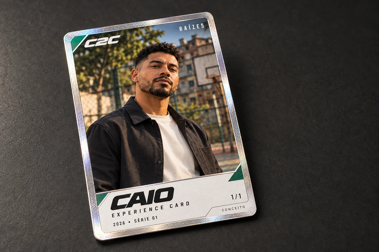Experience Card fotográfico C2C em prata, conceito de versão única 1/1